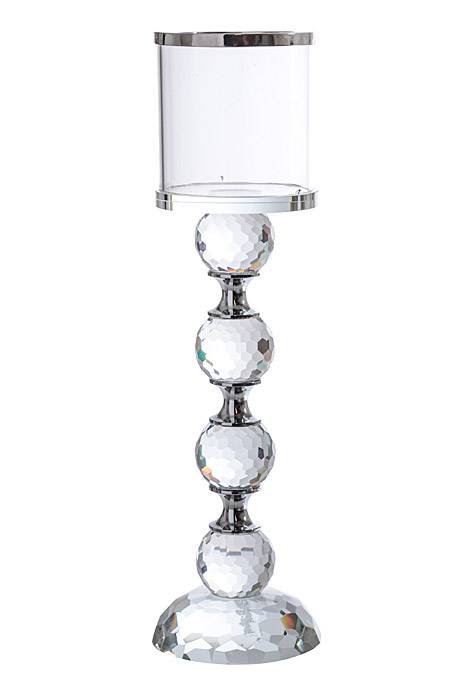 9.75"/12"/14" H Glass Candle Stand Silver/clear