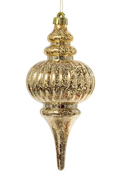 10"  Mercury Ridged Finial Ornament Champagne Bx/2