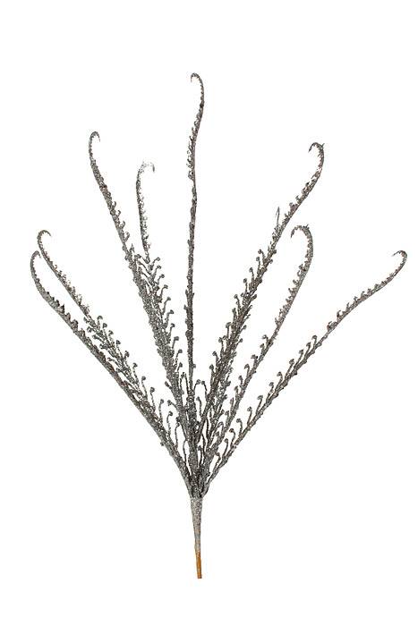 21" Glitter/sequin Dragon Fern Bush Pewter