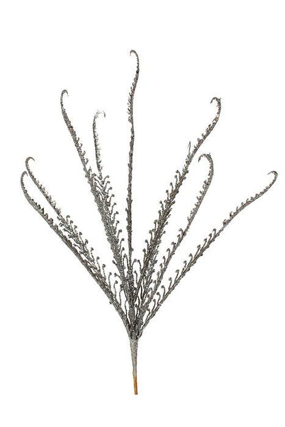 21" Glitter/sequin Dragon Fern Bush Pewter
