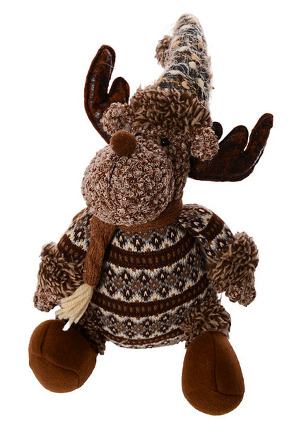 16" Stuffed Reindeer With Scarf Brown