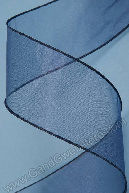 2.5" X 50yds Wired Sheer Spring Ribbon Navy Blue