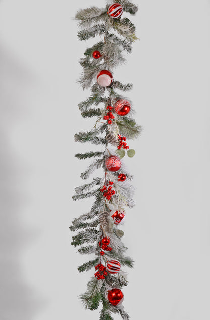 6Ft Christmas Ball Berry Pine Garland White/Red
