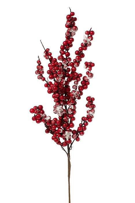 28&quot; Snow Crusted Metal Berry Cluster Spray Red