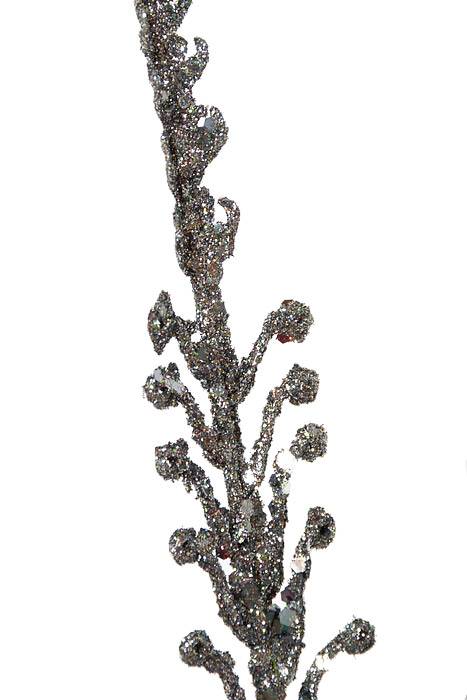 21" Glitter/sequin Dragon Fern Bush Pewter