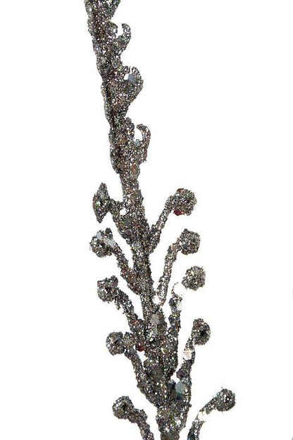 21" Glitter/sequin Dragon Fern Bush Pewter