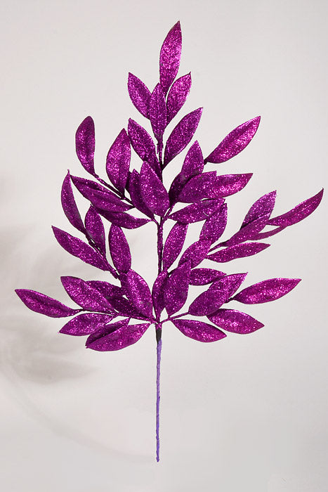 23" Bay Leaf Glitter Spray Purple