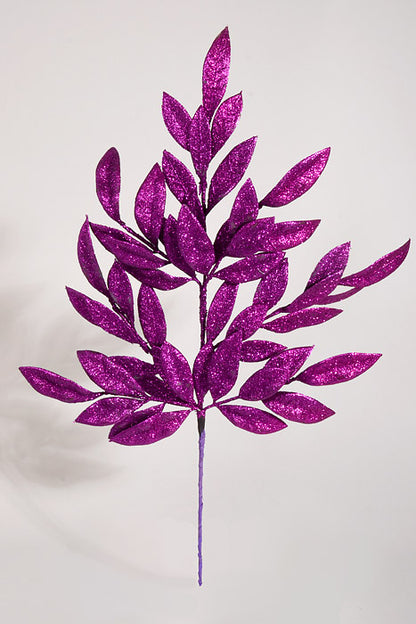 23" Bay Leaf Glitter Spray Purple