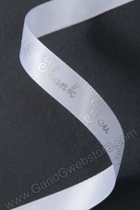 3/8" X 10yds Thank You Print Satin Ribbon Silver/white