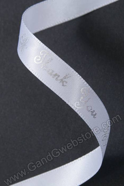 3/8" X 10yds Thank You Print Satin Ribbon Silver/white