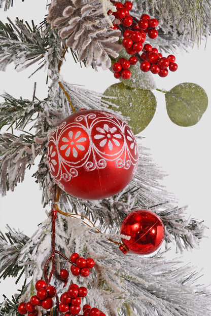 6Ft Christmas Ball Berry Pine Garland White/Red