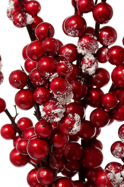 28" Snow Crusted Metal Berry Cluster Spray Red