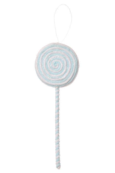14" Frosted Pastel Lollipop Ornament Light Blue