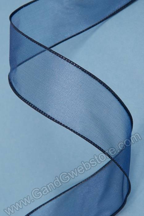 1.5" X 50yds Wired Sheer Spring Wired Ribbon Navy Blue