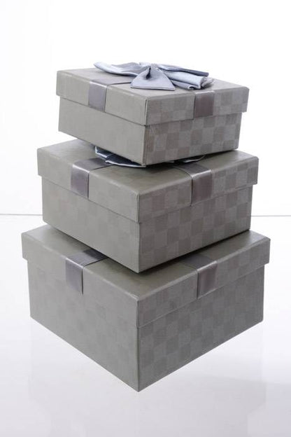 5"/ 5.75"/ 6.5" Sq Gift Box W/bow Gray