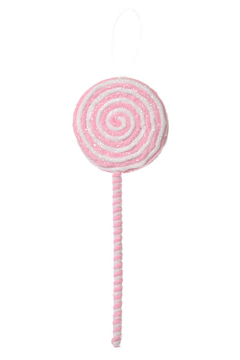 14" Frosted Pastel Lollipop Ornament Pink