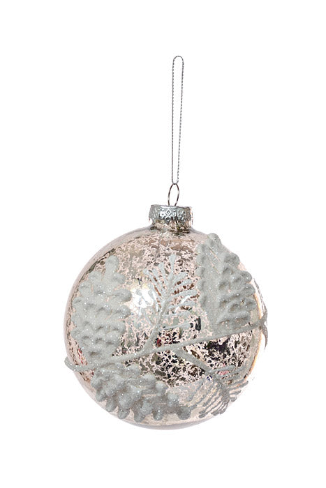 4" Mercury Glass Pine Cone Applique Ball Ornament White/Silver