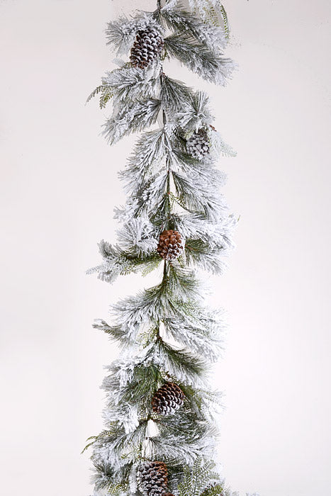 9Ft Snowy Mixed Pine Garland Green/White