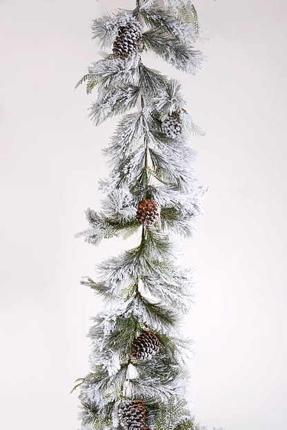 9Ft Snowy Mixed Pine Garland Green/White