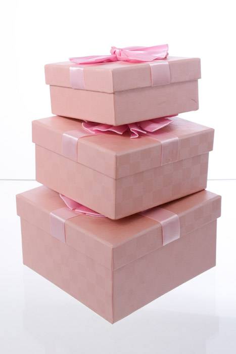 5"/ 5.75"/ 6.5" Sq Gift Box W/bow Pink