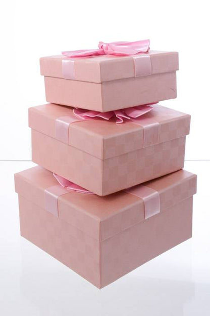 5"/ 5.75"/ 6.5" Sq Gift Box W/bow Pink