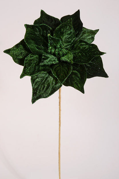 20" Velvet Poinsettia Stem Dark Green
