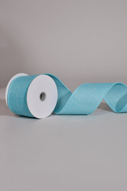 2.5" X 10Yds Wired Poly Linen Ribbon Sea Blue