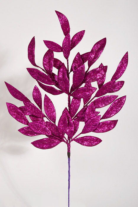 22.5" Bay Leaf Glitter Spray Magenta