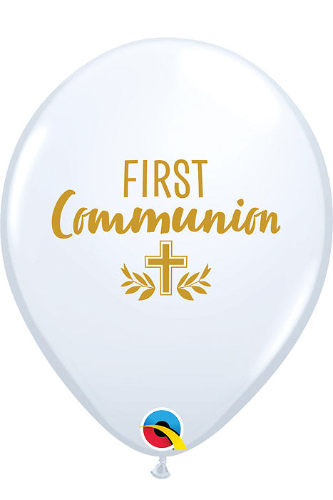 11" Round Latex First Communion Cross Balloon White Pkg/50