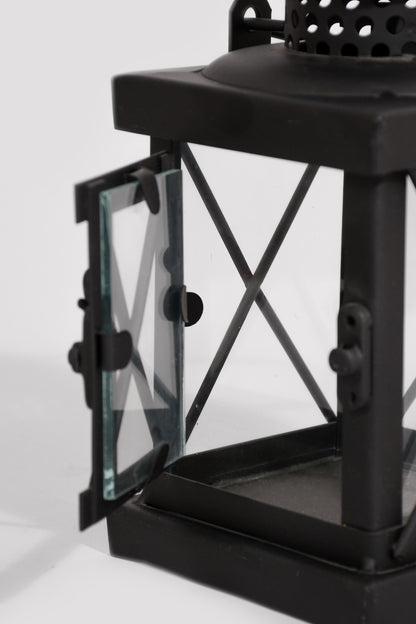 4" X 8" Metal &amp; Glass Candle Lantern Black/Copper