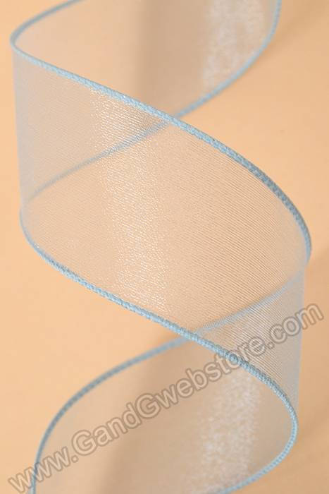 1.5" X 50yds Wired Sheer Spring Ribbon Blue/blue
