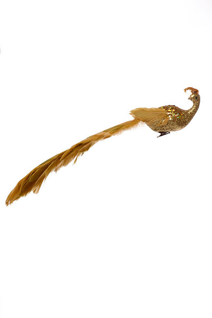 22" Long Tail Feather Glitter Phoenix Gold