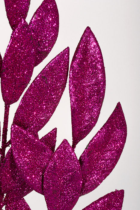 22.5" Bay Leaf Glitter Spray Magenta