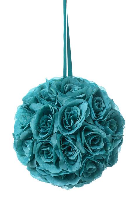 10&quot; Rose Ball W/ribbon Turquoise