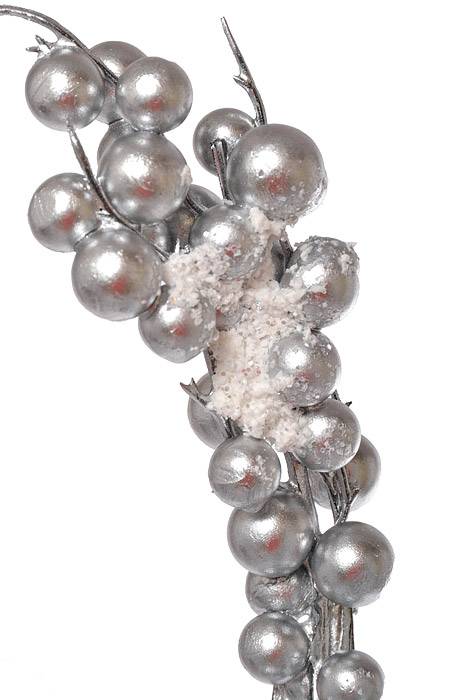 28" Snow Crusted Metal Berry Cluster Spray Silver