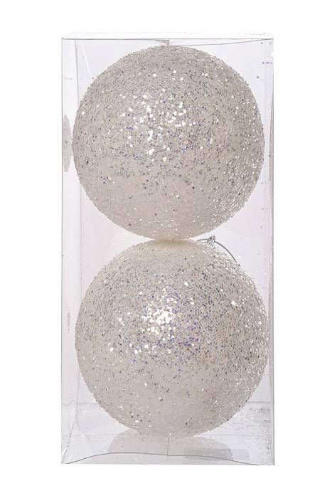 100mm Glitter Ball Ornament White Box/2