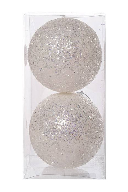 100mm Glitter Ball Ornament White Box/2