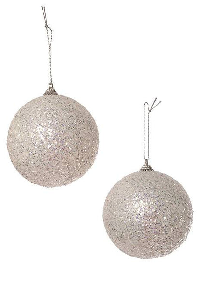 100mm Glitter Ball Ornament White Box/2