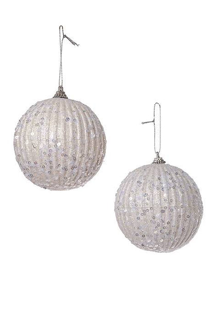 100mm Glitter Ball Ornament W/Sequins White Box/2