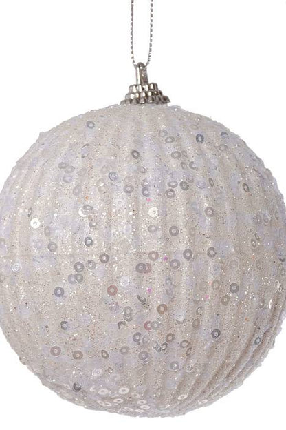 100mm Glitter Ball Ornament W/Sequins White Box/2
