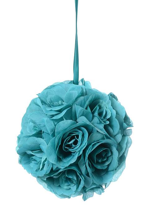 8&quot; Rose Ball W/ribbon Turquoise