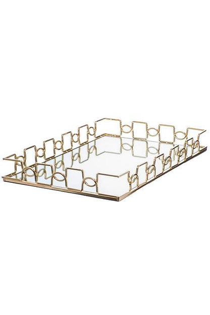 13.75"/ 17.75" Metal/mirror Rectangular Tray Gold