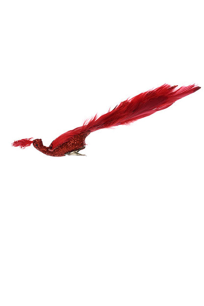 11" Glitter Peacock With Clip Red