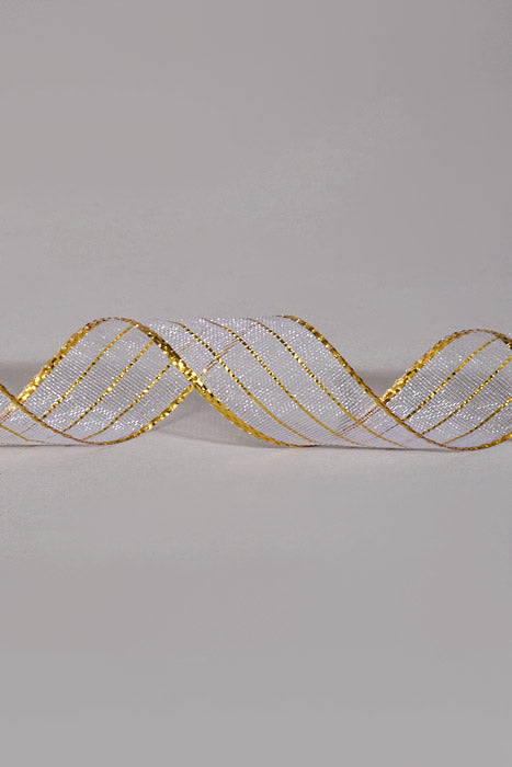 5/8" X 50Yds Metallic Pinstripe Sheer Ribbon White/Gold