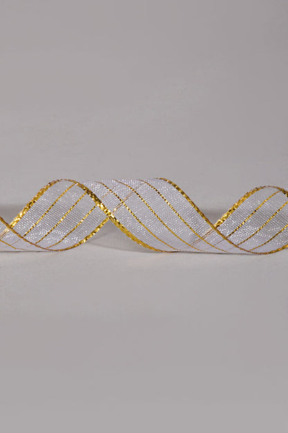 5/8" X 50Yds Metallic Pinstripe Sheer Ribbon White/Gold