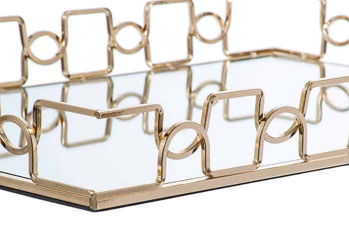 13.75"/ 17.75" Metal/mirror Rectangular Tray Gold