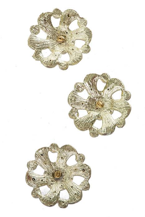 1.5" Round Ribbon Button Gold Pkg/3