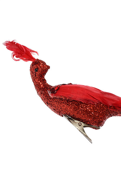 11" Glitter Peacock With Clip Red
