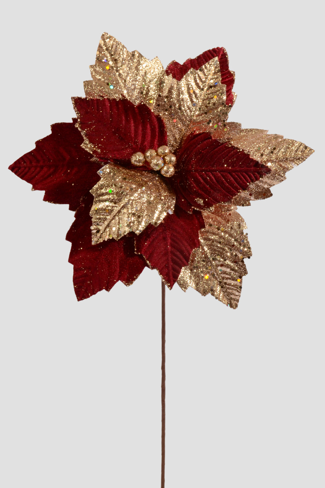 25" X 12" Poinsettia Stem Burgundy Gold