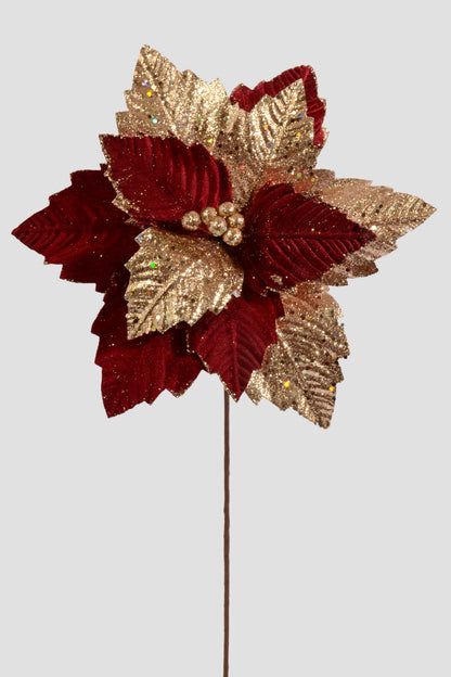 25" X 12" Poinsettia Stem Burgundy Gold